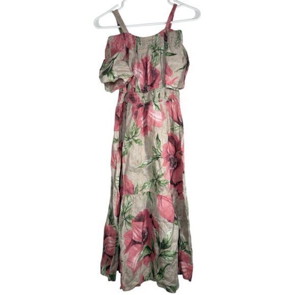 Kourt Made in Italy 100% Linen Ruffled Cold Shoulder Midi Dress size S - Picture 2 of 8